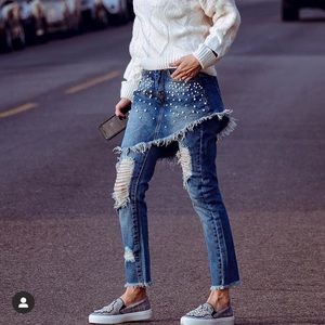Liquor N Poker Pearl Jeans With Layered Skirt UK6